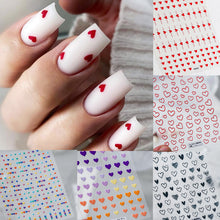 Load image into Gallery viewer, 1pc Love Heart Design 3D Nail Sticker for Valentine&#39;s Day Colorful Heart Self-Adhesive Slider Decals Manicure Decoration