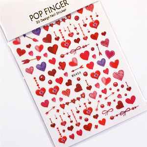 1pc Love Heart Design 3D Nail Sticker for Valentine&#39;s Day Colorful Heart Self-Adhesive Slider Decals Manicure Decoration