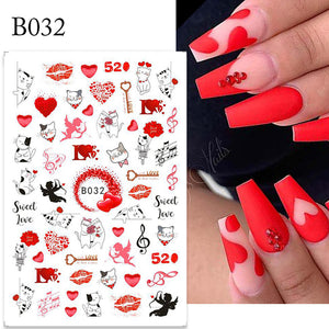 1pc Love Heart Design 3D Nail Sticker for Valentine&#39;s Day Colorful Heart Self-Adhesive Slider Decals Manicure Decoration