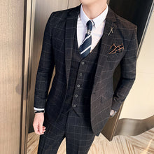 Load image into Gallery viewer, ( Jacket + Vest + Pants ) Boutique Fashion Mens Plaid Casual Business Suit High-end Social Formal Suit 3 Pcs Set Groom Wedding