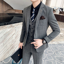 Load image into Gallery viewer, ( Jacket + Vest + Pants ) Boutique Fashion Mens Plaid Casual Business Suit High-end Social Formal Suit 3 Pcs Set Groom Wedding