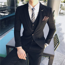 Load image into Gallery viewer, ( Jacket + Vest + Pants ) Boutique Fashion Mens Plaid Casual Business Suit High-end Social Formal Suit 3 Pcs Set Groom Wedding