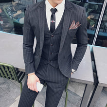 Load image into Gallery viewer, ( Jacket + Vest + Pants ) Boutique Fashion Mens Plaid Casual Business Suit High-end Social Formal Suit 3 Pcs Set Groom Wedding