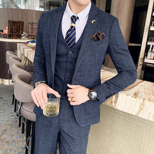 Load image into Gallery viewer, ( Jacket + Vest + Pants ) Boutique Fashion Mens Plaid Casual Business Suit High-end Social Formal Suit 3 Pcs Set Groom Wedding