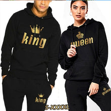 Load image into Gallery viewer, 2022 Fashion Couple Sportwear Set KING or QUEEN Printed Lover Hooded Suits Hoodie and Pants 2pcs Set Streetwear Men Women Cloths