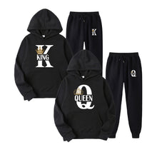 Load image into Gallery viewer, 2022 Fashion Couple Sportwear Set KING or QUEEN Printed Lover Hooded Suits Hoodie and Pants 2pcs Set Streetwear Men Women Cloths