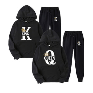 2022 Fashion Couple Sportwear Set KING or QUEEN Printed Lover Hooded Suits Hoodie and Pants 2pcs Set Streetwear Men Women Cloths