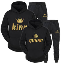 Load image into Gallery viewer, 2022 Fashion Couple Sportwear Set KING or QUEEN Printed Lover Hooded Suits Hoodie and Pants 2pcs Set Streetwear Men Women Cloths