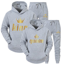 Load image into Gallery viewer, 2022 Fashion Couple Sportwear Set KING or QUEEN Printed Lover Hooded Suits Hoodie and Pants 2pcs Set Streetwear Men Women Cloths