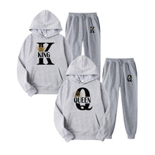 Load image into Gallery viewer, 2022 Fashion Couple Sportwear Set KING or QUEEN Printed Lover Hooded Suits Hoodie and Pants 2pcs Set Streetwear Men Women Cloths