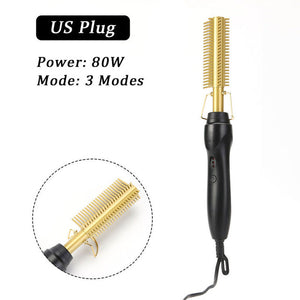 2 in 1 Hair Straightener Curler Wet Dry Electric Hot Heating Comb Hair Smooth Flat Iron Straightening Styling Tool