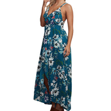 Load image into Gallery viewer, V Neck Bohemian Chiffon Long Dress Strap Cross Backless Maxi Dress for Beach