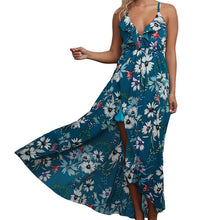 Load image into Gallery viewer, V Neck Bohemian Chiffon Long Dress Strap Cross Backless Maxi Dress for Beach