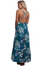 Load image into Gallery viewer, V Neck Bohemian Chiffon Long Dress Strap Cross Backless Maxi Dress for Beach