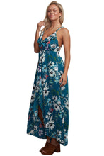 Load image into Gallery viewer, V Neck Bohemian Chiffon Long Dress Strap Cross Backless Maxi Dress for Beach