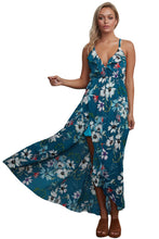 Load image into Gallery viewer, V Neck Bohemian Chiffon Long Dress Strap Cross Backless Maxi Dress for Beach