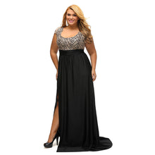 Load image into Gallery viewer, Amazing Gold Lace Overlay Slit Maxi Evening Gown