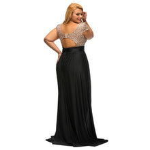 Load image into Gallery viewer, Amazing Gold Lace Overlay Slit Maxi Evening Gown