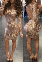 Load image into Gallery viewer, Women Sequins Dress with Sleeves Sexy Backless Dress