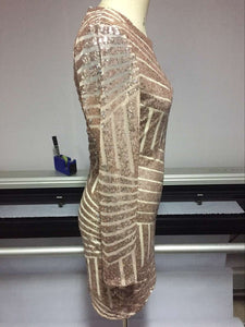 Women Sequins Dress with Sleeves Sexy Backless Dress