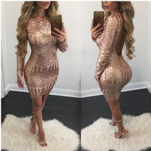Load image into Gallery viewer, Women Sequins Dress with Sleeves Sexy Backless Dress
