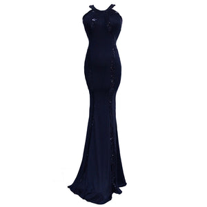 Women Dresses Evening Gorgeous Sequin Trim Jersey Long Gown for Prom