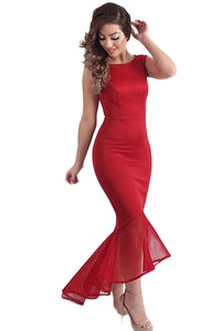 Fashion Women Tulle Fishtail Sleeveless Long Dress