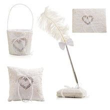 Load image into Gallery viewer, Wedding Ceremony Party Favors Set Wedding Ring Pillow Flower Girls Basket Guest Book Feather Pen Set Bridal Decoration Supplies