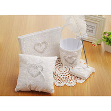Load image into Gallery viewer, Wedding Ceremony Party Favors Set Wedding Ring Pillow Flower Girls Basket Guest Book Feather Pen Set Bridal Decoration Supplies