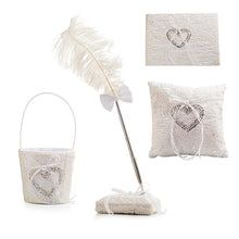 Load image into Gallery viewer, Wedding Ceremony Party Favors Set Wedding Ring Pillow Flower Girls Basket Guest Book Feather Pen Set Bridal Decoration Supplies