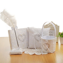Load image into Gallery viewer, Wedding Ceremony Party Favors Set Wedding Ring Pillow Flower Girls Basket Guest Book Feather Pen Set Bridal Decoration Supplies