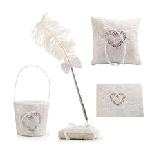 Load image into Gallery viewer, Wedding Ceremony Party Favors Set Wedding Ring Pillow Flower Girls Basket Guest Book Feather Pen Set Bridal Decoration Supplies