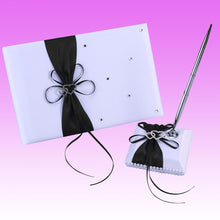 Load image into Gallery viewer, Weddings Decor Guest Attendance Book with Pen and Pen Stand Sets Satin Bows Signature Book for Party Decorations