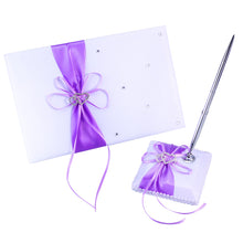 Load image into Gallery viewer, Weddings Decor Guest Attendance Book with Pen and Pen Stand Sets Satin Bows Signature Book for Party Decorations