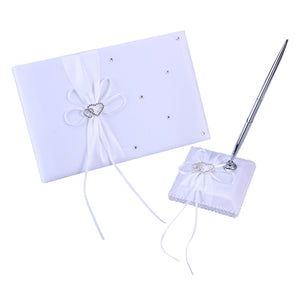 Weddings Decor Guest Attendance Book with Pen and Pen Stand Sets Satin Bows Signature Book for Party Decorations