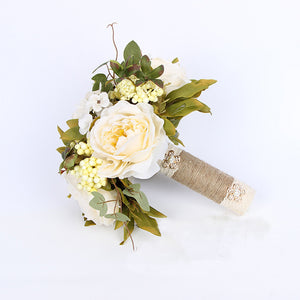 Bride Wedding Bouquet Satin Ribbon Wedding Photography Prop Rose Bridal Bouquet Artificial Flowers for Wedding Party