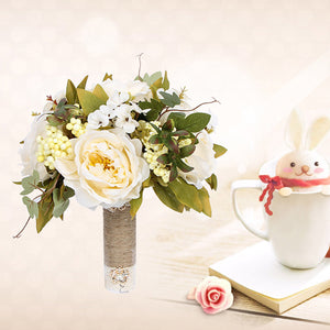 Bride Wedding Bouquet Satin Ribbon Wedding Photography Prop Rose Bridal Bouquet Artificial Flowers for Wedding Party