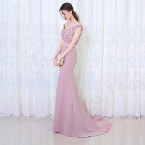 Elegant Noble Women Mermaid Long Evening Dress Sexy Backless Ladies Prom Gown Wedding Clothes