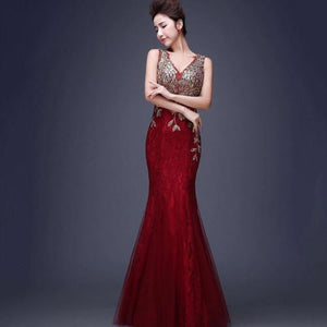 Embroidery Robe Evening Party Dresses Long Lace Dresses