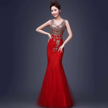 Load image into Gallery viewer, Embroidery Robe Evening Party Dresses Long Lace Dresses
