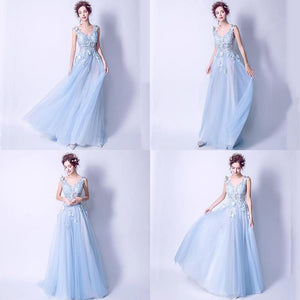 Deep V Neckline Blue Lace Butterfly Bridal Gown Wedding Gown  Bridesmaid Dresses