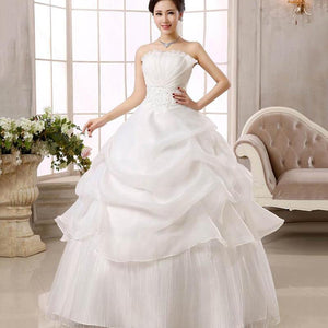 Wedding Dress Fashion Women White Luxury Lace Strapless Floor Length Dresses