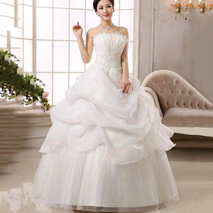 Wedding Dress Fashion Women White Luxury Lace Strapless Floor Length Dresses