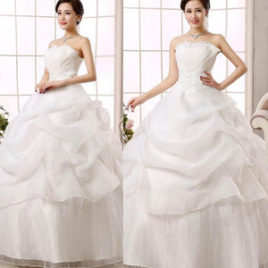 Wedding Dress Fashion Women White Luxury Lace Strapless Floor Length Dresses