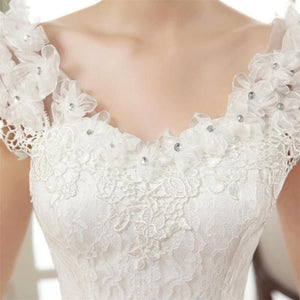 Bridal Party Wedding Bride Word Shoulder Small Tail Wedding Dress Lace Strap Slim