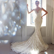 Load image into Gallery viewer, Fishtail Wedding Dress Bride New Sleeveless V neck Slim Long Tail Wedding Dress