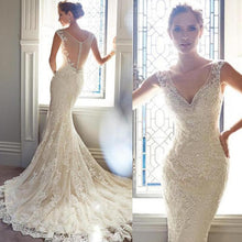 Load image into Gallery viewer, Fishtail Wedding Dress Bride New Sleeveless V neck Slim Long Tail Wedding Dress