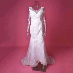Fishtail Wedding Dress Bride New Sleeveless V neck Slim Long Tail Wedding Dress