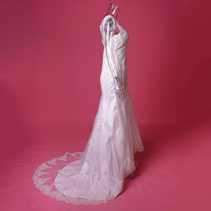 Fishtail Wedding Dress Bride New Sleeveless V neck Slim Long Tail Wedding Dress