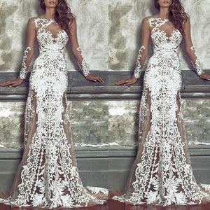 Fashion Sexy Perspective Lace Long Skirt Wedding Evening Dress